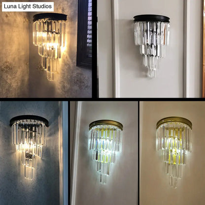 DecorBites™ DecorBites™ Modern Crystal Tiered Wall Sconce with 2 Bulbs for Bedside Lighting