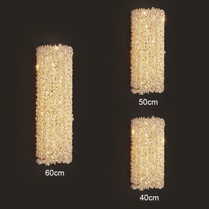 Modern gold-toned decorbites crystal wall lamp in rectangular design available in 40cm, 50cm, and 60cm lengths