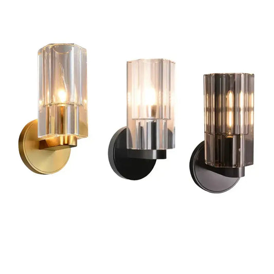 Three modern wall lamps with faceted crystal shades and metallic gold black and dark bronze bases for bedroom decorbites crystal wall lamp