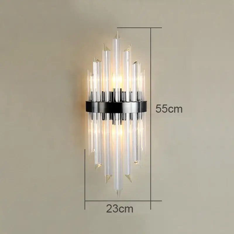 Modern chrome and clear glass wall lamp with a black ring crystal wall lamp for living room decorbites crystal wall