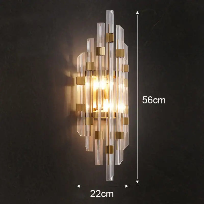 Modern crystal wall lamp with clear glass tubes and gold chrome metal accents for living room decorbites crystal wall lamp