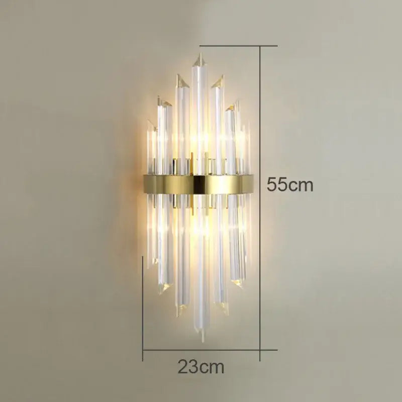 Modern gold-toned wall lamp with clear crystal rods decorbites crystal wall lamp for elegant living room decor