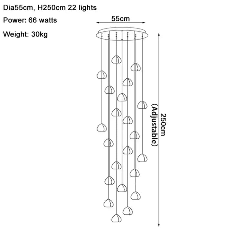 Modern 250cm tall adjustable crystal water droplet chandelier with 22 pendant lights for staircase decorbites crystal water