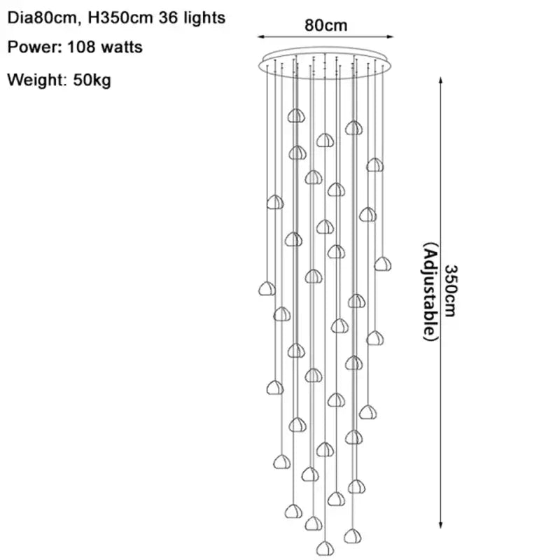 Modern crystal water droplet chandelier with 36 teardrop-shaped lights on a circular metal frame for staircase decorbites crystal water