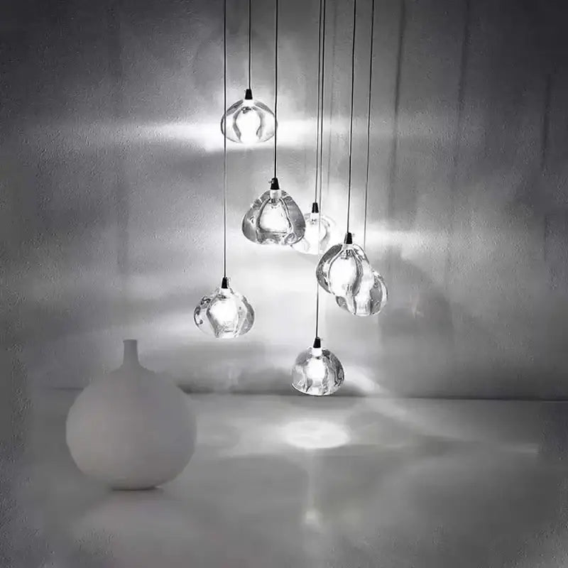Modern crystal water droplet chandelier with clear teardrop glass pendant lights for staircase decorbites crystal water design