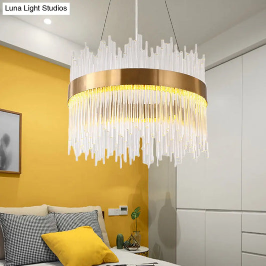 Lámpara de techo moderna con forma de carámbano ondulado de cristal - Longitud ajustable, LED, acabado dorado (19,5"/23,5")