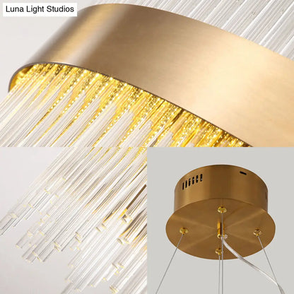 ثريا كريستالية عصرية متموجة على شكل جليد - قابلة للتعديل الطول، مزودة بمصباح LED، وإضاءة سقف ذهبية (19.5 بوصة/23.5 بوصة)