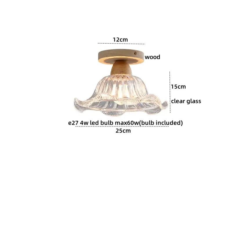 A clear glass ceiling lamp with wooden base and ruffled design for modern decorbites crystal wood led chandelier