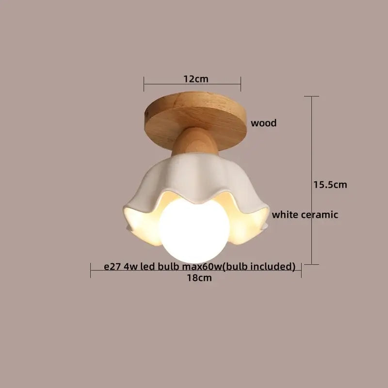 A charming white ceramic flower-shaped ceiling lamp with natural wood base decorbites crystal wood led chandelier