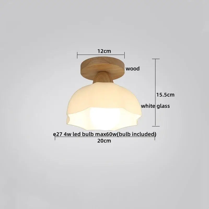Modern crystal wood led ceiling lamp featuring a warm-toned white glass pendant with natural wood mount for bedroom decorbites crystal wood
