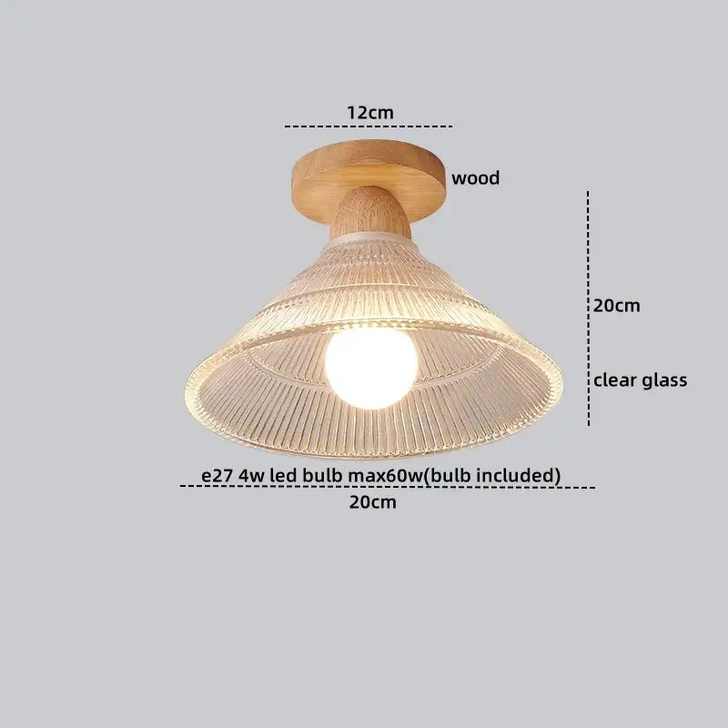 Warm-toned modern crystal wood led ceiling lamp with wooden base and clear ridged glass shade for bedroom decorbites crystal wood