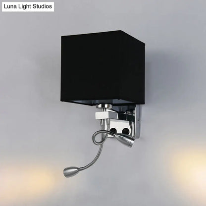 Aplique de pared cúbico moderno DecorBites™ con pantalla de tela - 1 luz, disponible en blanco/negro/beige