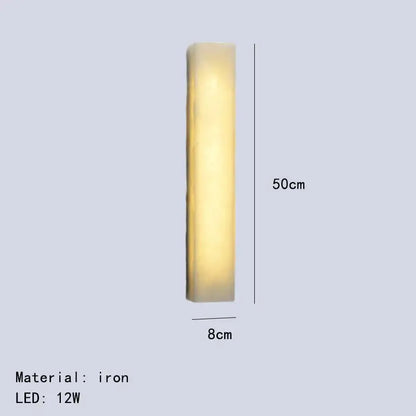 Modern cuboid marble led wall lamp with warm yellow glow iron frame 50cm tall 8cm wide decorbites cuboid marble lighting
