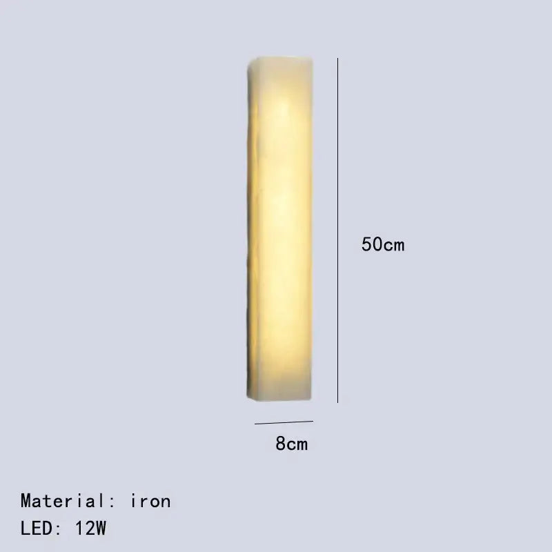 Modern cuboid marble led wall lamp with warm yellow glow iron frame 50cm tall 8cm wide decorbites cuboid marble lighting