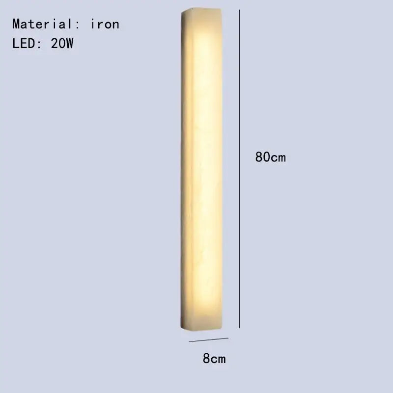 Modern cuboid marble led wall lamp by decorbites iron sconce 80cm tall 8cm wide warm glow dimmable bedroom lighting