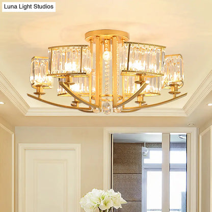 Lámpara de techo semiempotrada DecorBites™ moderna con forma de cuboide, 7 luces y cristal transparente. Acabado dorado.