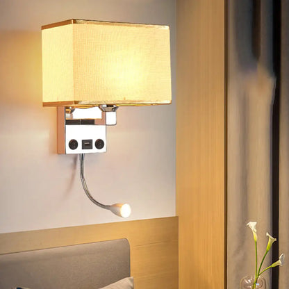 ديكوربايتس™ مصباح حائطي مكعبي حديث من ديكوربايتس™ مزود بمنفذ USB وكشاف وغطاء قماشي (أسود/أبيض/كحلي)