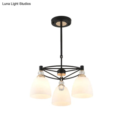 Lámpara de techo moderna de cristal color crema con forma de copa y gota de cristal - Negra