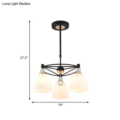 Lámpara de techo moderna de cristal color crema con forma de copa y gota de cristal - Negra