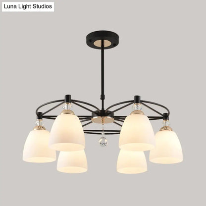 Lámpara de techo moderna de cristal color crema con forma de copa y gota de cristal - Negra