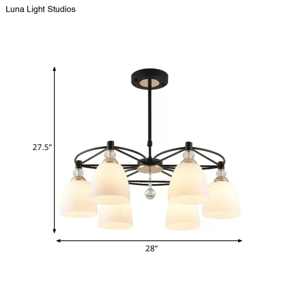 Lámpara de techo moderna de cristal color crema con forma de copa y gota de cristal - Negra