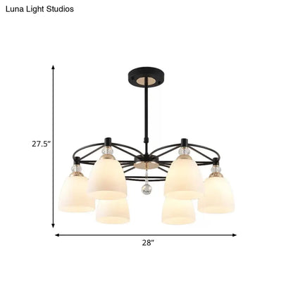 Lámpara de techo moderna de cristal color crema con forma de copa y gota de cristal - Negra