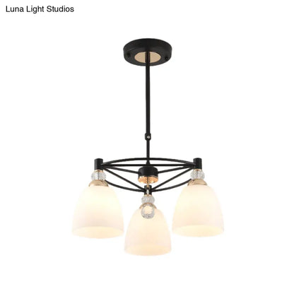 Lámpara de techo moderna de cristal color crema con forma de copa y gota de cristal - Negra