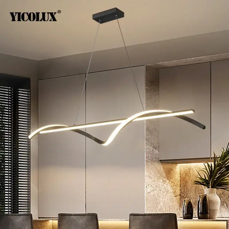 Modern curved black and white yicolux led pendant light with sleek design and app remote dimming for dining room