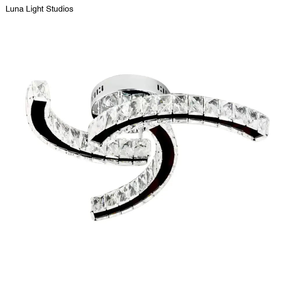 Lámpara de techo LED DecorBites™ Modern Curved Crystal Block en acero inoxidable - Luz cálida/blanca