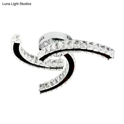 Lámpara de techo LED DecorBites™ Modern Curved Crystal Block en acero inoxidable - Luz cálida/blanca