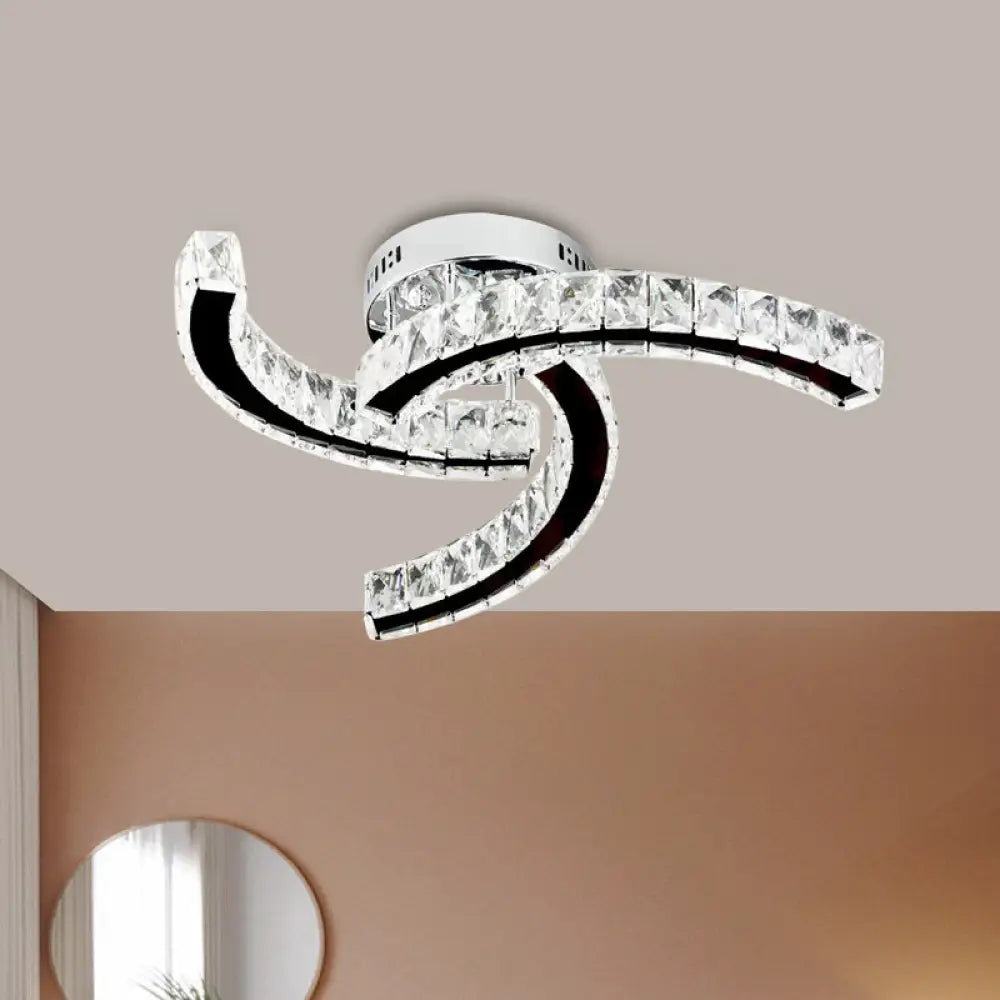 Lámpara de techo LED DecorBites™ Modern Curved Crystal Block en acero inoxidable - Luz cálida/blanca