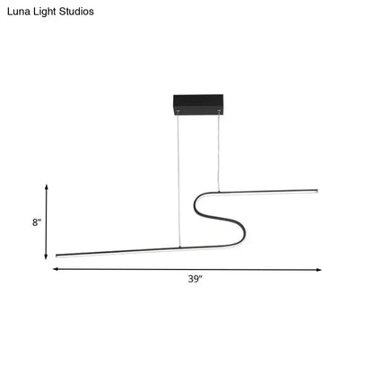 Lámpara colgante moderna curva para comedor - Araña LED acrílica en negro - Opciones de luz cálida, blanca o natural