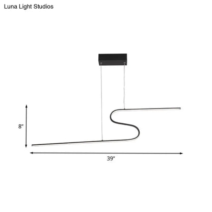 Lámpara colgante moderna curva para comedor - Araña LED acrílica en negro - Opciones de luz cálida, blanca o natural