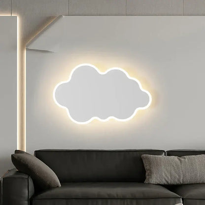 A modern curved white led wall sconce shaped like a glowing cloud with soft warm illumination for bedroom lighting