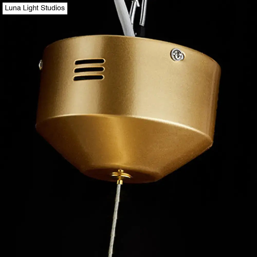 Gold-colored metallic modern ceiling light pendant with sleek conical design and ventilation slots 220v-240v cut crystal