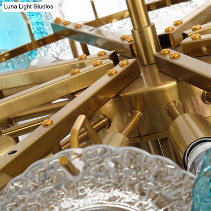 Lámpara de araña cónica moderna de cristal tallado - 12 bombillas, lámpara colgante ancha de latón