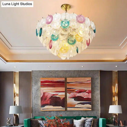 Lámpara de araña cónica moderna de cristal tallado - 12 bombillas, lámpara colgante ancha de latón