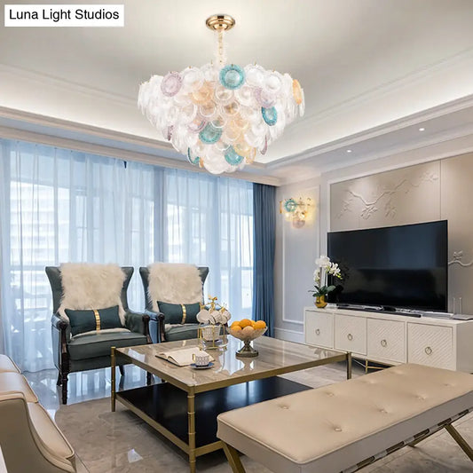 Lámpara de araña cónica moderna de cristal tallado - 12 bombillas, lámpara colgante ancha de latón