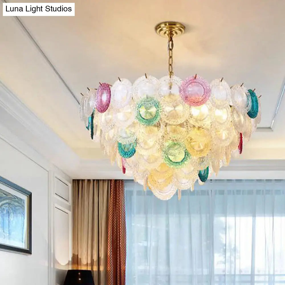 Lámpara de araña cónica moderna de cristal tallado - 12 bombillas, lámpara colgante ancha de latón