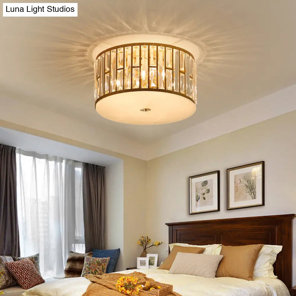 DecorBites™ Lámpara de techo empotrada tipo tambor dorada con cristal tallado moderno y difusor de cristal opalino - 5 bombillas, 3 tamaños