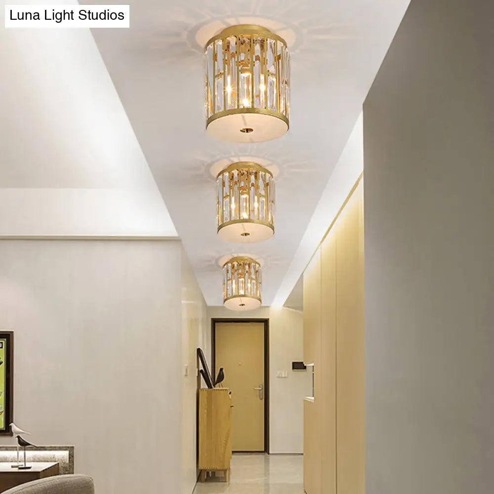 DecorBites™ Lámpara de techo empotrada tipo tambor dorada con cristal tallado moderno y difusor de cristal opalino - 5 bombillas, 3 tamaños