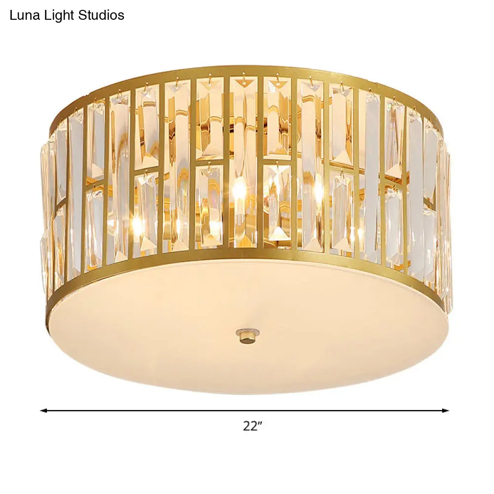 DecorBites™ Lámpara de techo empotrada tipo tambor dorada con cristal tallado moderno y difusor de cristal opalino - 5 bombillas, 3 tamaños