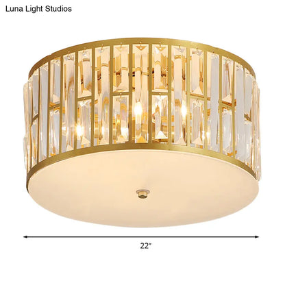 DecorBites™ Lámpara de techo empotrada tipo tambor dorada con cristal tallado moderno y difusor de cristal opalino - 5 bombillas, 3 tamaños