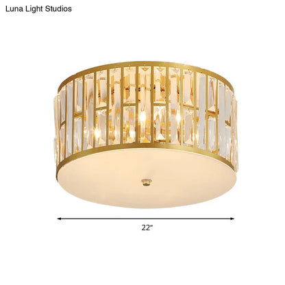 DecorBites™ Lámpara de techo empotrada tipo tambor dorada con cristal tallado moderno y difusor de cristal opalino - 5 bombillas, 3 tamaños