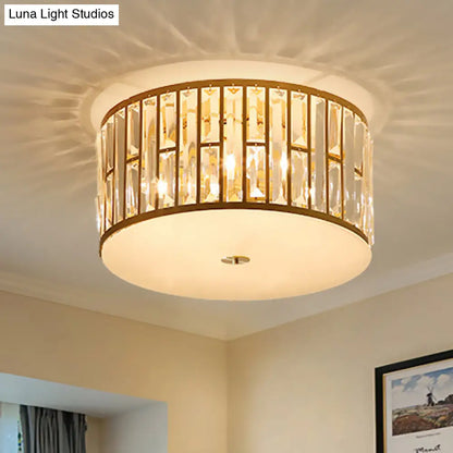 DecorBites™ Lámpara de techo empotrada tipo tambor dorada con cristal tallado moderno y difusor de cristal opalino - 5 bombillas, 3 tamaños