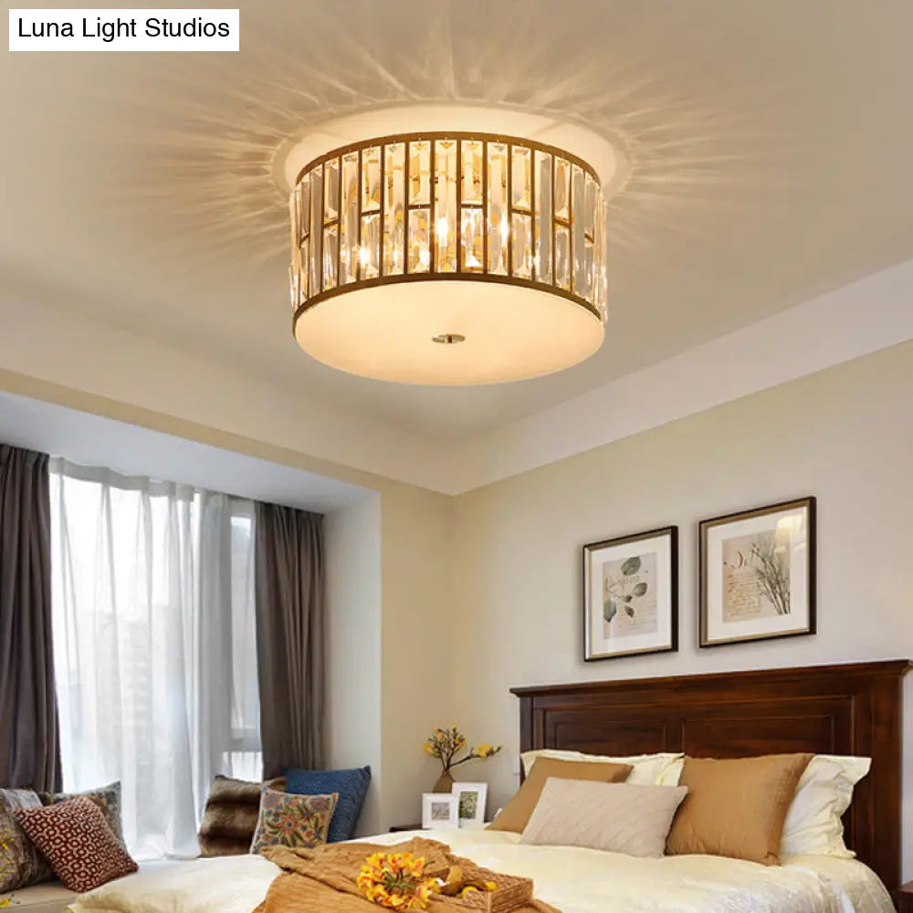 DecorBites™ Lámpara de techo empotrada tipo tambor dorada con cristal tallado moderno y difusor de cristal opalino - 5 bombillas, 3 tamaños