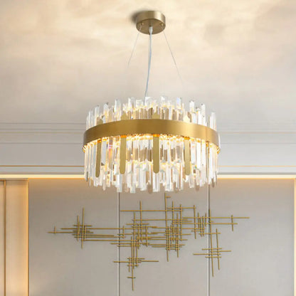 Lámpara de araña moderna de cristal tallado con LED dorado para comedor