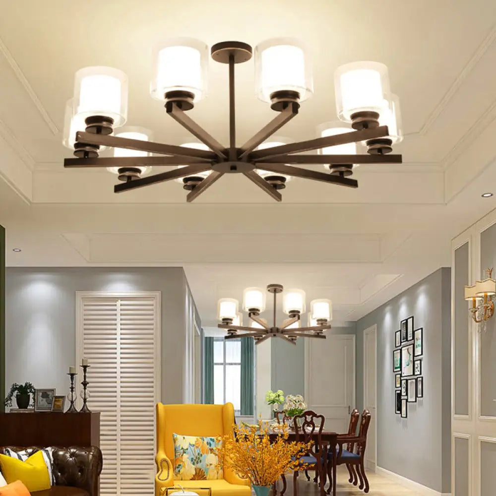 Lámpara de araña cilíndrica moderna: negra/dorada/plateada, 3/6/8 luces, lámpara colgante de cristal transparente para dormitorio