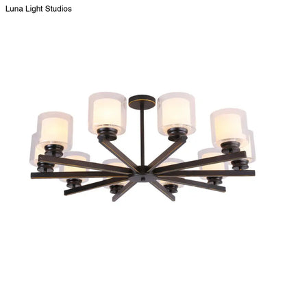 Lámpara de araña cilíndrica moderna: negra/dorada/plateada, 3/6/8 luces, lámpara colgante de cristal transparente para dormitorio