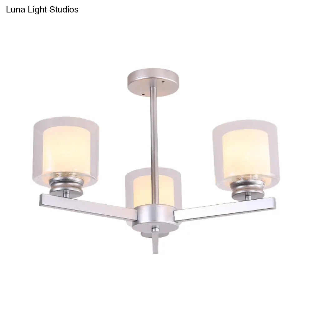 Lámpara de araña cilíndrica moderna: negra/dorada/plateada, 3/6/8 luces, lámpara colgante de cristal transparente para dormitorio